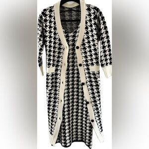 Boutique Houndstooth Sheath Dress & Matching Sweater Coat Set – New